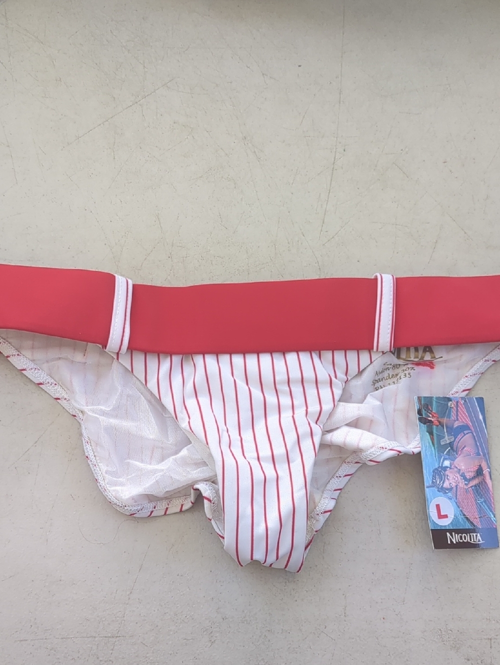 Nicolita Red and White Striped Bikini Bottom with Solid Red Waistband